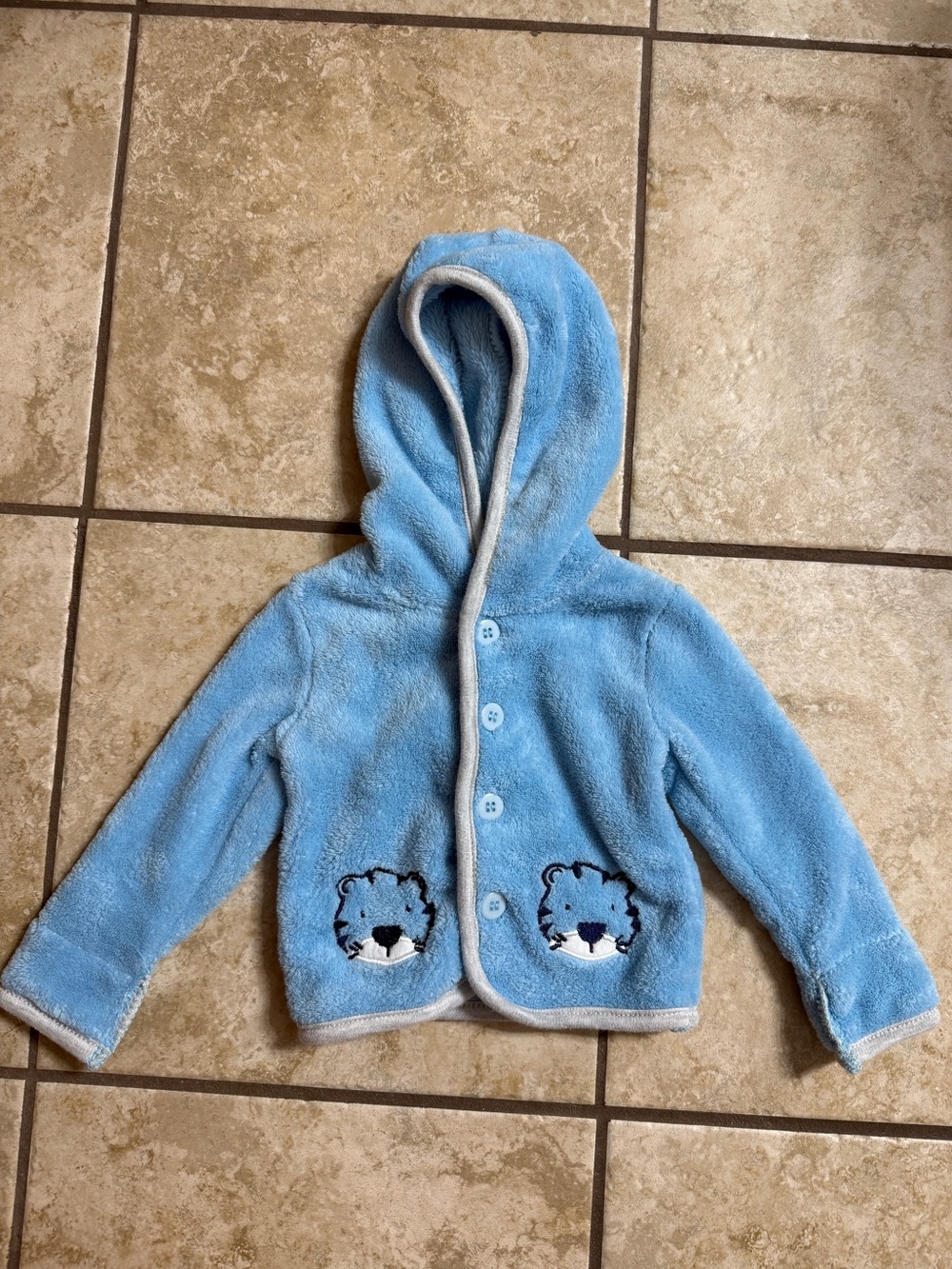 Kids Cozy Blue Hooded Fleece Jacket with Tiger Design